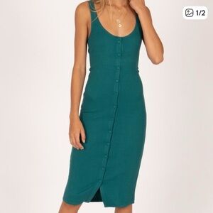 AMUSE SOCIETY - Morning Market Dress, Teal Button-Down Midi Dress, Like New!